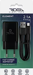Сетевое зарядное устройство Ridea RW-11111 Element 10.5W 2.1A USB-A + microUSB cable Black - миниатюра 8