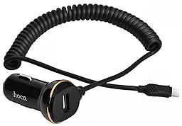 Автомобильное зарядное устройство Hoco Z14 1USB with Spring Micro USB Cable (3.4A) Black