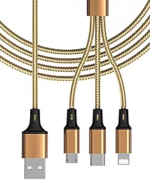Кабель USB PD Proda Azeada AM to Lightning + Micro 5P + Type-C 12w 2.4a 1.3м cable gold proda (PD-B92th) - миниатюра 3