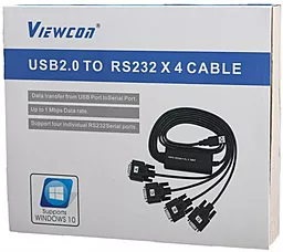 Кабель-переходник VE671 USB-A - 4хCOM 9+25pin 1.4м Black - миниатюра 4