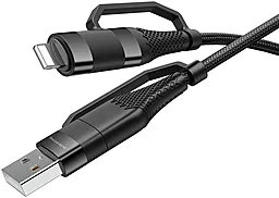 Кабель USB PD Borofone Multi-Energy 60w 20a 4-in-1 USB-A+C to Lightning/Type-C cable black - миниатюра 6