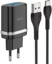 Сетевое зарядное устройство с быстрой зарядкой Hoco C12Q 18W 3A + USB Type-С Cable Black