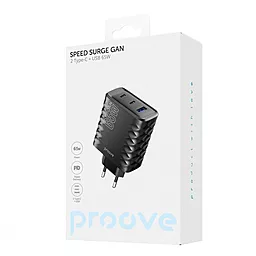 Сетевое зарядное устройство Proove Speed Surge 65w GaN PD/QC 2xUSB-C/USB-A ports home charger black (WCSS60120001) - миниатюра 5