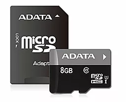 Карта памяти ADATA microSDHC 8GB Premier Class 10 UHS-I U1 + SD-адаптер (AUSDH8GUICL10-RA1)