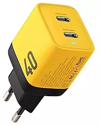 Сетевое зарядное устройство с быстрой зарядкой Veron TC-35 GaN 40w PD 2xUSB-C ports fast charger yellow - миниатюра 2