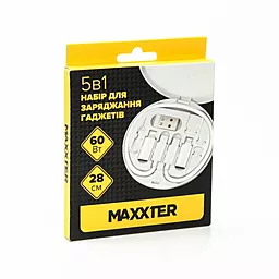 Кабель USB Maxxter 60w 3a 5-in-1 USB to Type-C/Lightning/micro USB cable white - миниатюра 3