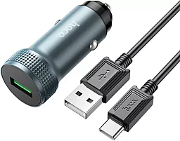 Автомобильное зарядное устройство Hoco Z49A Level 18W QC USB-A + USB-C Cable Metal Gray - миниатюра 2
