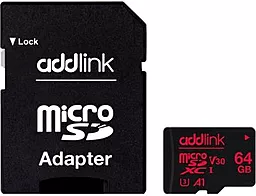 Карта памяти AddLink microSDXC 64GB Class 10 UHS-I U3 V30 A1 + SD-адаптер (ad64GBMSXU3A)
