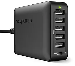 Сетевое зарядное устройство RavPower 60W 12A 6 Port USB C Wall Charger Black (RP-PC033 / RP-PC033BK)
