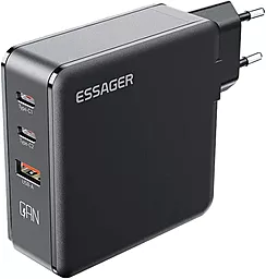 Мережевий зарядний пристрій Essager Advance 140W GaN 2xUSB-C-1xA Black (ECT2CA-ZCB01-Z)