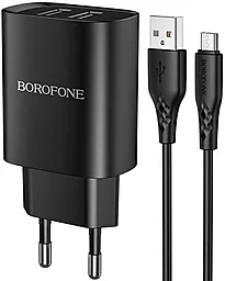 Сетевое зарядное устройство Borofone BN2 Super Fast 2xUSB-A ports + micro USB cable black