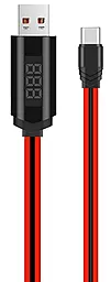 Кабель USB Hoco U29 LED Displayed Timing USB Type-C Cable Red