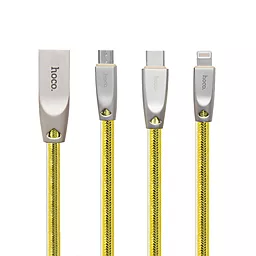 Кабель USB Hoco U9 Zinc Alloy Jelly Knitted 3-in-1 USB to Type-C/Lightning/micro USB cable gold
