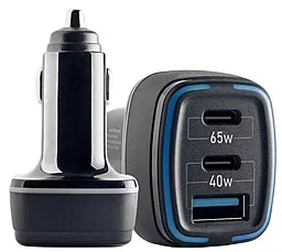 Автомобильное зарядное устройство с быстрой зарядкой XoKo 105w PD 2xUSB-C/USB-А ports car charger black (CQC-550-BK)