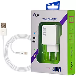 Сетевое зарядное устройство JUST Core Dual USB Wall Charger (3.4A/17W, 2USB) White + Lightning cable White (CCHRGR-CRLU-WHT) - миниатюра 2