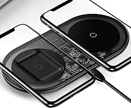 Беспроводное (индукционное) зарядное устройство быстрой QI зарядки Baseus Simple 2in1 Wireless Charger 18W Max For iPhone + AirPods Black (WXJK-01) - миниатюра 5