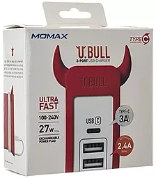 Мережевий зарядний пристрій Momax U.Bull 27 USB-A/USB-C ports charger red (UM3SEUR) - мініатюра 6