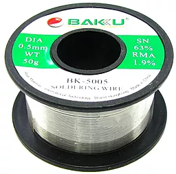 Припій дротяний Baku BK-5005 (Sn63Pb35.1+Flux1.9%) 0.5мм 50г на котушці