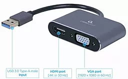 Видео переходник (адаптер) Cablexpert USB-A - HDMI/VGA v1.4 4k 30hz 0.15m gray (A-USB3-HDMIVGA-01) - миниатюра 2