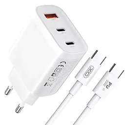 Мережевий зарядний пристрій XO L117 45w PD/QC 2xUSB-C/USB-A ports fast charging USB-C to USB-C cable white