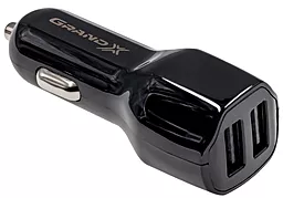 Автомобільний зарядний пристрій Grand-X 2.1A 2xUSB-A ports car charger black (CH-26)