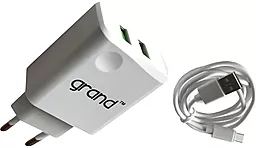 Сетевое зарядное устройство Grand D10A-3 2.1a 2xUSB-A ports charger + USB-C cable white