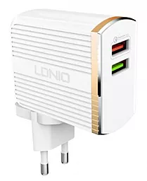 Сетевое зарядное устройство с быстрой зарядкой LDNio A2502Q Home Charger Set 2USB 3A + USB Type-C Cable White