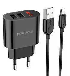 Сетевое зарядное устройство Borofone BA63A Richy Dual USB Port + LCD Display + Lightning Cable Black