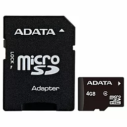 Карта памяти ADATA microSDHC 4GB Class 4 + SD-адаптер (AUSDH4GCL4-RA1)