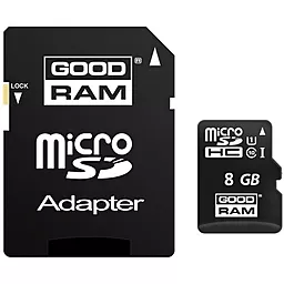 Карта памяти GooDRam microSDHC 8GB Class 10 UHS-I U1 + SD-адаптер (SDU8GHCUHS1AGRR10)