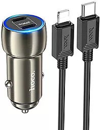 Автомобильное зарядное устройство Hoco Z48 40W PD 2xUSB-C + USB-C-Lightning Cable Metal gray