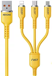 USB Кабель WK Wekome Tint Series Real Silicon 66w 5a 3-in-1 USB to micro/Lightning/Type-C cable yellow (WDC-07th)