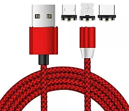 USB Кабель Puluz Magnetic 2.4А 3-in-1 USB Type-C/Lightning/micro USB Cable Red (SYA001077101B)