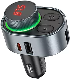 Автомобильное зарядное устройство Hoco E72 Alegria Wireless FM Transmitter USB-C PD30W + USB-A 3.1A Grey