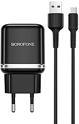 Сетевое зарядное устройство с быстрой зарядкой Borofone BA36A + micro USB Cable 3A Black