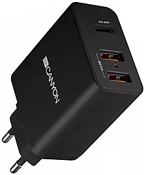 Сетевое зарядное устройство Canyon 30w PD 2xUSB-A/USB-C ports charger black (CNE-CHA08B)