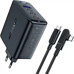 Мережевий зарядний пристрій AceFast A37 100w GaN PD/QC4.0 3xUSB-C/USB-A ports charger + USB-C + USB-C to USB-C cable black