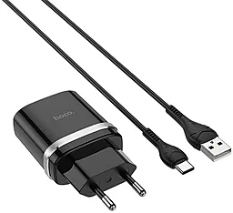 Сетевое зарядное устройство с быстрой зарядкой Hoco C12Q 18W 3A + USB Type-С Cable Black - миниатюра 4