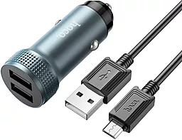Автомобильное зарядное устройство Hoco Z49 12W 2.4A 2xUSB-A + micro USB Cable Grey - миниатюра 2