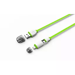USB Кабель LDNio 2-in-1 USB Lightning/micro USB Cable Green (LC82) - мініатюра 3