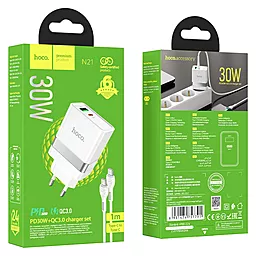 Сетевое зарядное устройство Hoco N21 Topspeed 30w PD/QC3 + USB-C/USB-C cable white - миниатюра 5