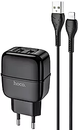 Сетевое зарядное устройство Hoco C77A Highway 2USB + Lightning Cable Black