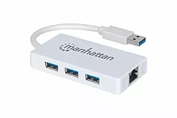Мультипортовый USB-A хаб Manhattan Pocket Hub 3-port USB3.0 + RJ45 Gigabit Ethernet
