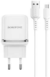 Мережевий зарядний пристрій з швидкою зарядкою Borofone BA36A + micro USB Cable 3A White