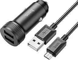 Автомобильное зарядное устройство Hoco Z49 12W 2.4A 2xUSB-A + micro USB Cable Black - миниатюра 2
