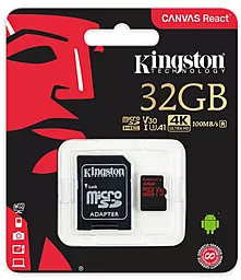 Карта памяти Kingston microSDHC 32GB Canvas React Class 10 UHS-I U3 V30 A1 + SD-адаптер (SDСR/32GB) - миниатюра 3