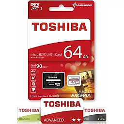 Карта памяти Toshiba microSDXC 64GB Exceria Class 10 UHS-I U3 + SD-адаптер (THN-M302R0640EA)