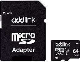 Карта памяти AddLink microSDXC 64GB Class 10 UHS-I U1 + SD-адаптер (ad64GBMSX310A)