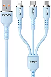 USB Кабель WK Wekome Tint Series Real Silicon 66w 5a 3-in-1 USB to micro/Lightning/Type-C cable blue (WDC-07th)
