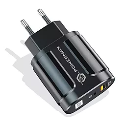Сетевое зарядное устройство Powermax Duo Basic 20W PD/QC U+C + USB-C cable Black - миниатюра 2